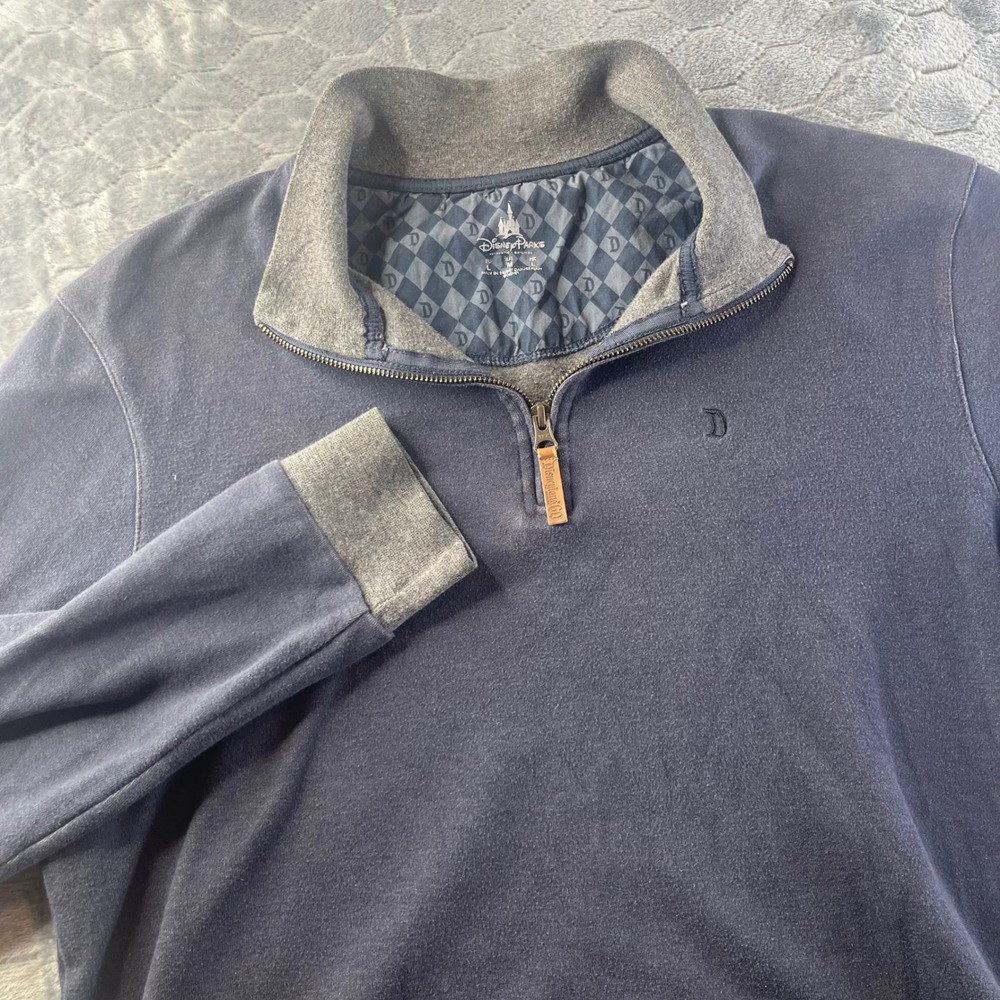 Disney Parks Quarter Zip Pullover Mens M Navy Blue Disneyland 60th Anniversary